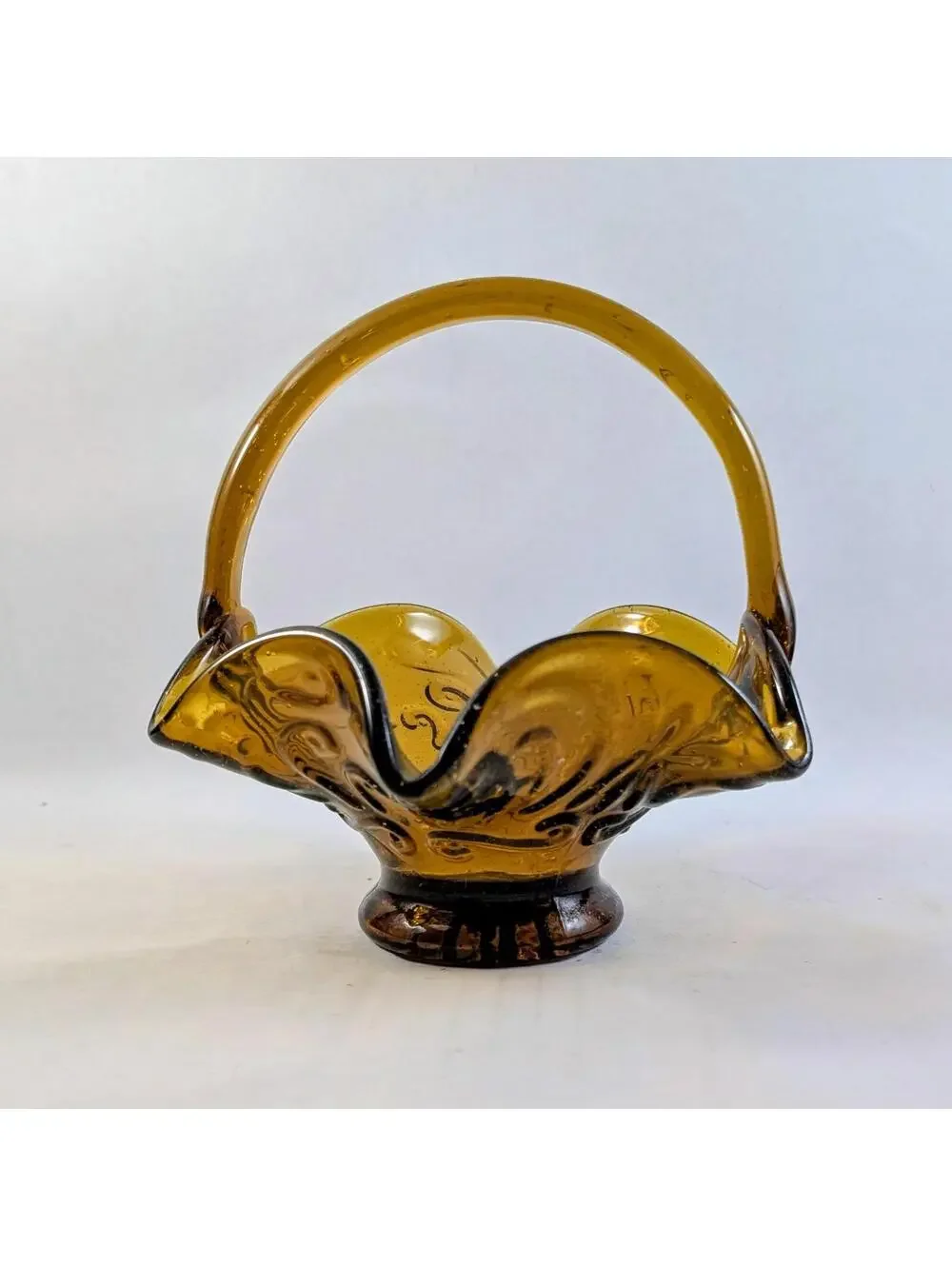 Amber Art Glass Pressed Glass Basket - Picture 3 of 3